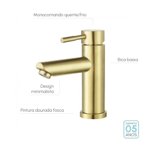 Torneira Monocomando Baixa para Banheiro Inox (Lis Dourada Fosca)