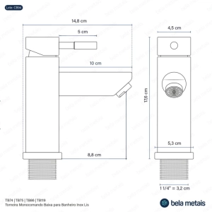 Torneira Monocomando Baixa para Banheiro Inox (Lis Dourada Fosca)