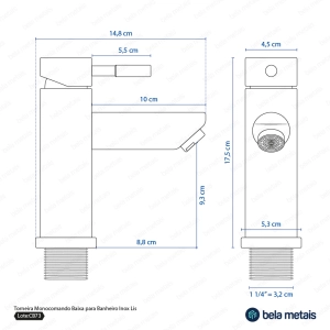 Torneira Monocomando Baixa para Banheiro Inox (Lis Escovada)