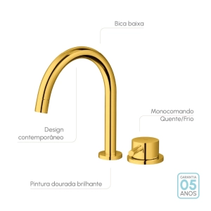 Torneira Monocomando Baixa para Banheiro (Milos Dourada)