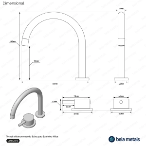Torneira Monocomando Baixa para Banheiro (Milos Preta Fosca)