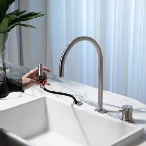 Torneira Monocomando com Ducha de Cozinha Inox (Fiji Escovada)