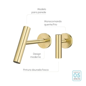 Torneira Monocomando de Parede para Banheiro (Lay Dourada Fosca)