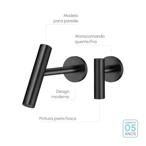 Torneira Monocomando de Parede para Banheiro (Lay Preta Fosca)
