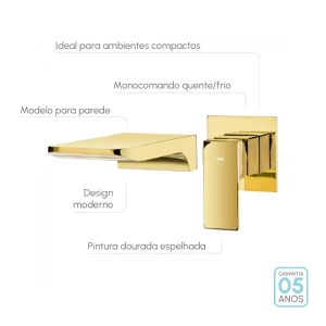 Torneira Monocomando de Parede para Banheiro (Yura Dourada) - Outlet