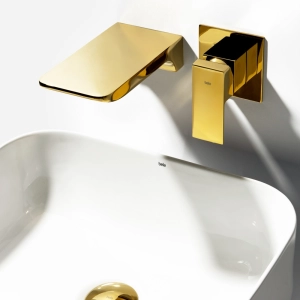 Torneira Monocomando de Parede para Banheiro (Yura Dourada)