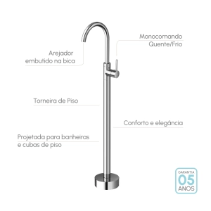 Torneira Monocomando de Piso para Banheira (Fiora Cromada)