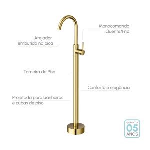 Torneira Monocomando de Piso para Banheira (Fiora Dourada)