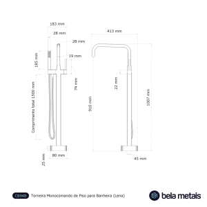 Torneira Monocomando de Piso para Banheira (Lena Grafite Fosca)