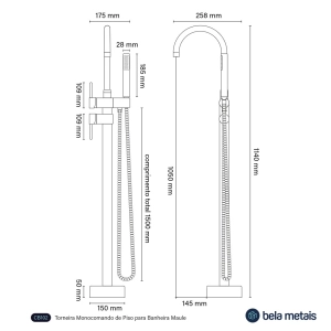 Torneira Monocomando de Piso para Banheira (Maule Preta Fosca)