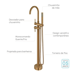 Torneira Monocomando de Piso para Banheira (Maule Ros&eacute; Gold Fosca)