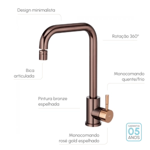 Torneira Monocomando Giratória de Cozinha Inox (Malta Bronze)
