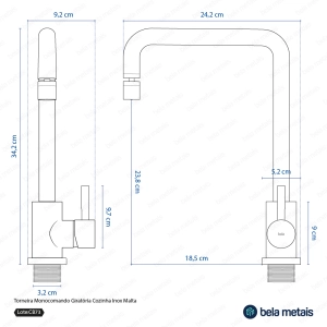 Torneira Monocomando Girat&oacute;ria de Cozinha Inox (Malta Escovada)
