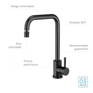 Torneira Monocomando Girat&oacute;ria de Cozinha Inox (Malta Preta Fosca)
