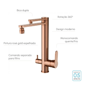 Torneira Monocomando Girat&oacute;ria de Filtro (Ibiza Ros&eacute; Gold)