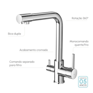 Torneira Monocomando Girat&oacute;ria de Filtro (Ubatuba Cromada)