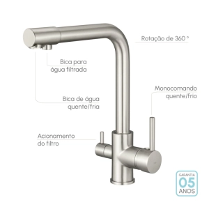 Torneira Monocomando Giratória de Filtro (Ubatuba Escovada)