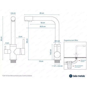 Torneira Monocomando Girat&oacute;ria de Filtro (Ubatuba Ros&eacute; Gold Fosca)