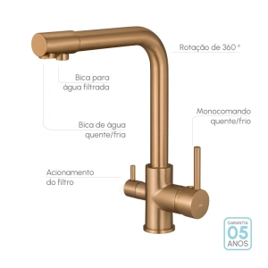 Torneira Monocomando Girat&oacute;ria de Filtro (Ubatuba Ros&eacute; Gold Fosca)