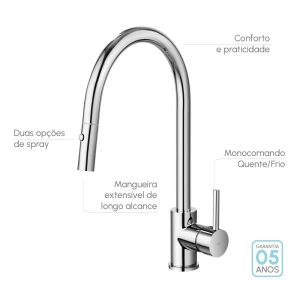 Torneira Monocomando Gourmet de Cozinha (Barbados Cromada)