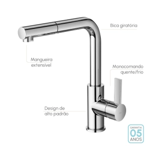 Torneira Monocomando Gourmet de Cozinha (Chipre Cromada)