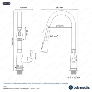 Torneira Monocomando Gourmet de Cozinha (Creta Preta Fosca)