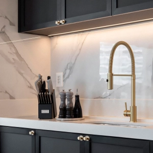 Torneira Monocomando Gourmet de Cozinha Inox (Capri Dourada Fosca)