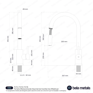 Torneira Monocomando Gourmet de Cozinha Inox (Maldivas Ouro Fosca)