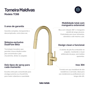 Torneira Monocomando Gourmet de Cozinha Inox (Maldivas Ouro Fosca)