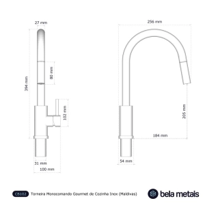 Torneira Monocomando Gourmet de Cozinha Inox (Maldivas Preta Fosca)