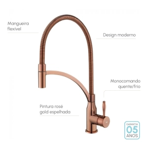 Torneira Monocomando Gourmet de Cozinha (Riviera Rosé Gold)