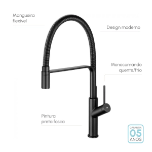 Torneira Monocomando Gourmet de Cozinha (Venice Preta Fosca)