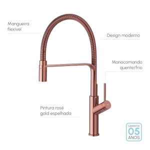 Torneira Monocomando Gourmet de Cozinha (Venice Ros&eacute; Gold)