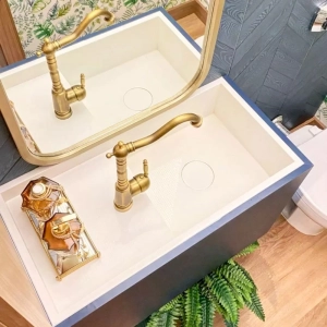 Torneira Monocomando Retrô Alta para Banheiro (Douro Dourada Fosca)