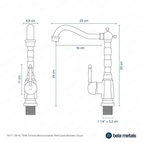 Torneira Monocomando Retrô Alta para Banheiro (Douro Dourada Fosca) - Outlet Produto Torneira Monocomando Retrô Alta para Banheiro (Douro Dourada Fosca) - Outlet