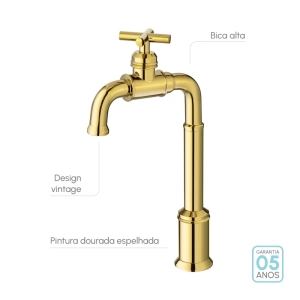 Torneira Retr&ocirc; Alta de &Aacute;gua Fria para Banheiro (Aron Dourada)