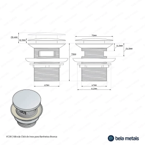 V&aacute;lvula Click de Inox para Banheiras (Branca)