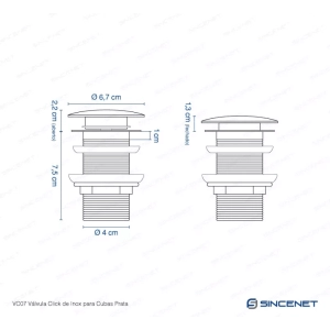 V&aacute;lvula Click de Inox para Cubas (Preta Fosca)