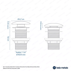 V&aacute;lvula Click de Lou&ccedil;a para Cubas (M&aacute;rmore Carrara)