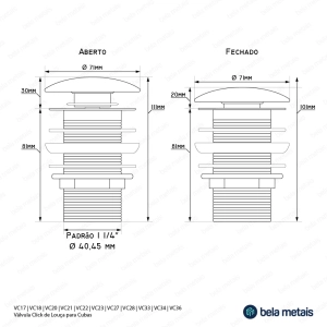Válvula Click de Louça para Cubas (Mármore Ônix Marrom)