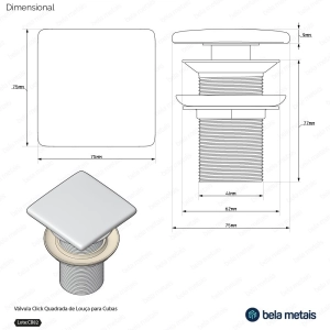 V&aacute;lvula Click Quadrada de Lou&ccedil;a para Cubas (Branca)