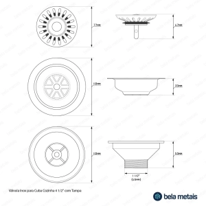 V&aacute;lvula Inox para Cuba Cozinha 4 1/2" com Tampa (Cinza Fosca) - Outlet