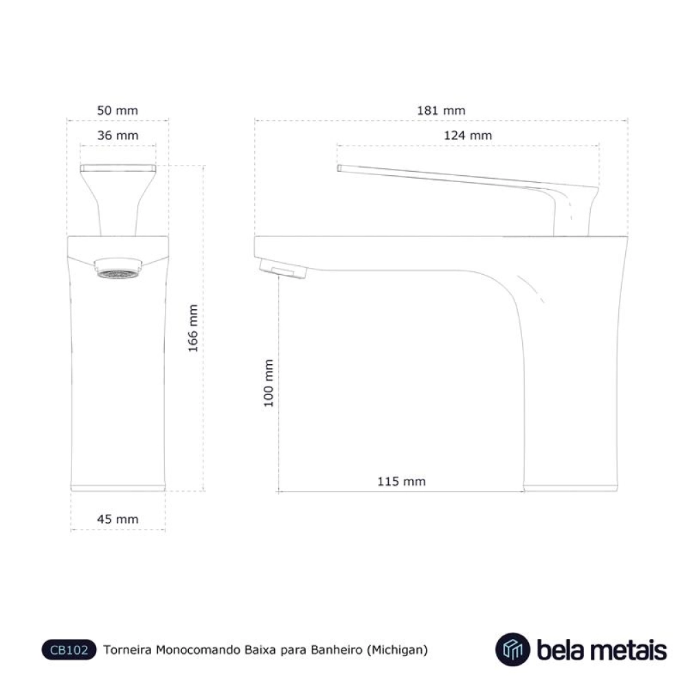 michi85debutブラック1 Torneira Monocomando Baixa para Banheiro (Michigan Preta Fosca